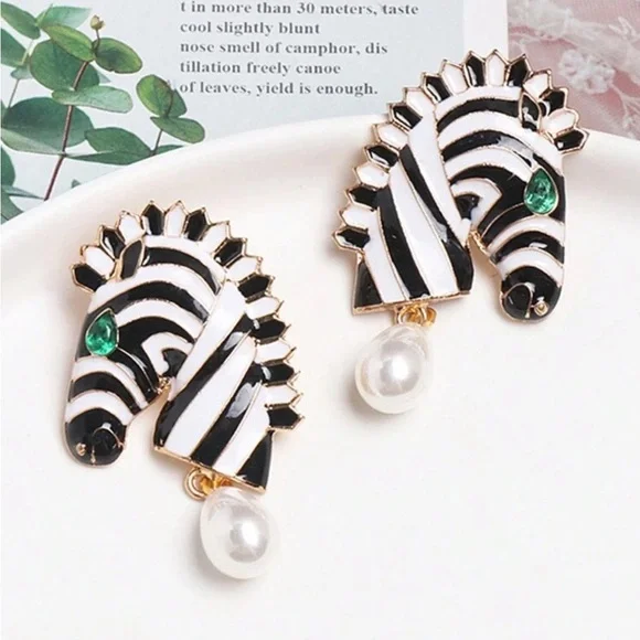 Bespoke Zebra Enamel Stud Earrings - Picture 2 of 6